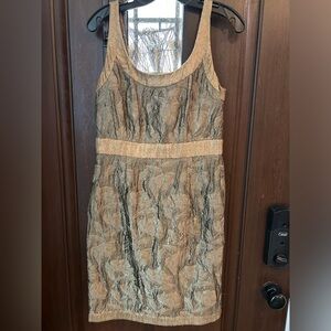 Carmen Marc Valvo Brocade and Gold Sequin Sheath Dress -Size 4- EUC